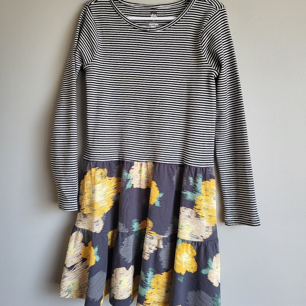 Black and white striped yellow floral Tea dress size 6